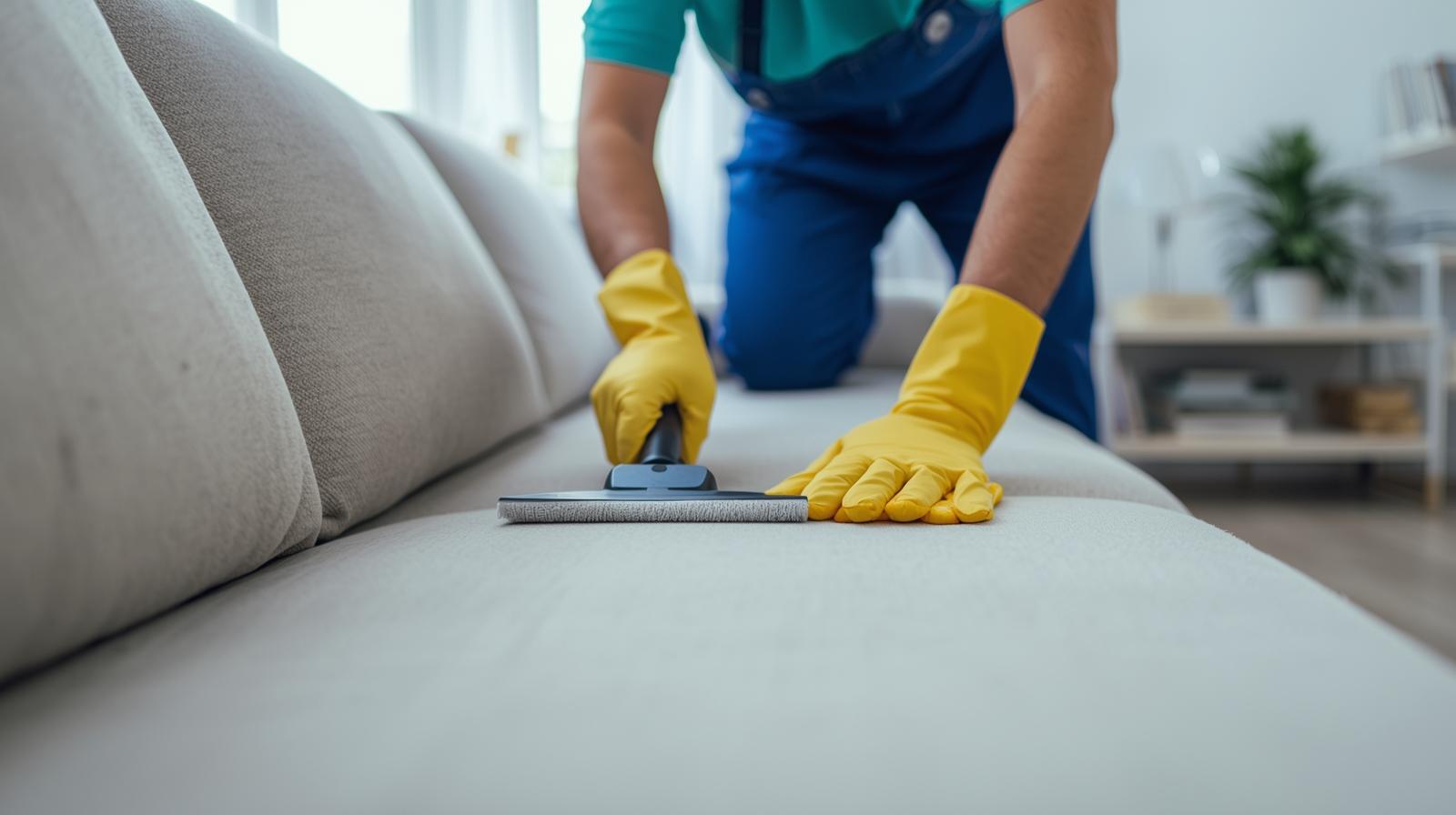 Expert cleaning the couch